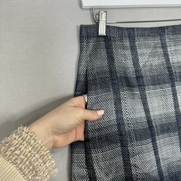 Emporio Armani Skirt Womens IT 44 Blue Plaid A-Line Metallic Linen Blend Holiday - Picture 3 of 16